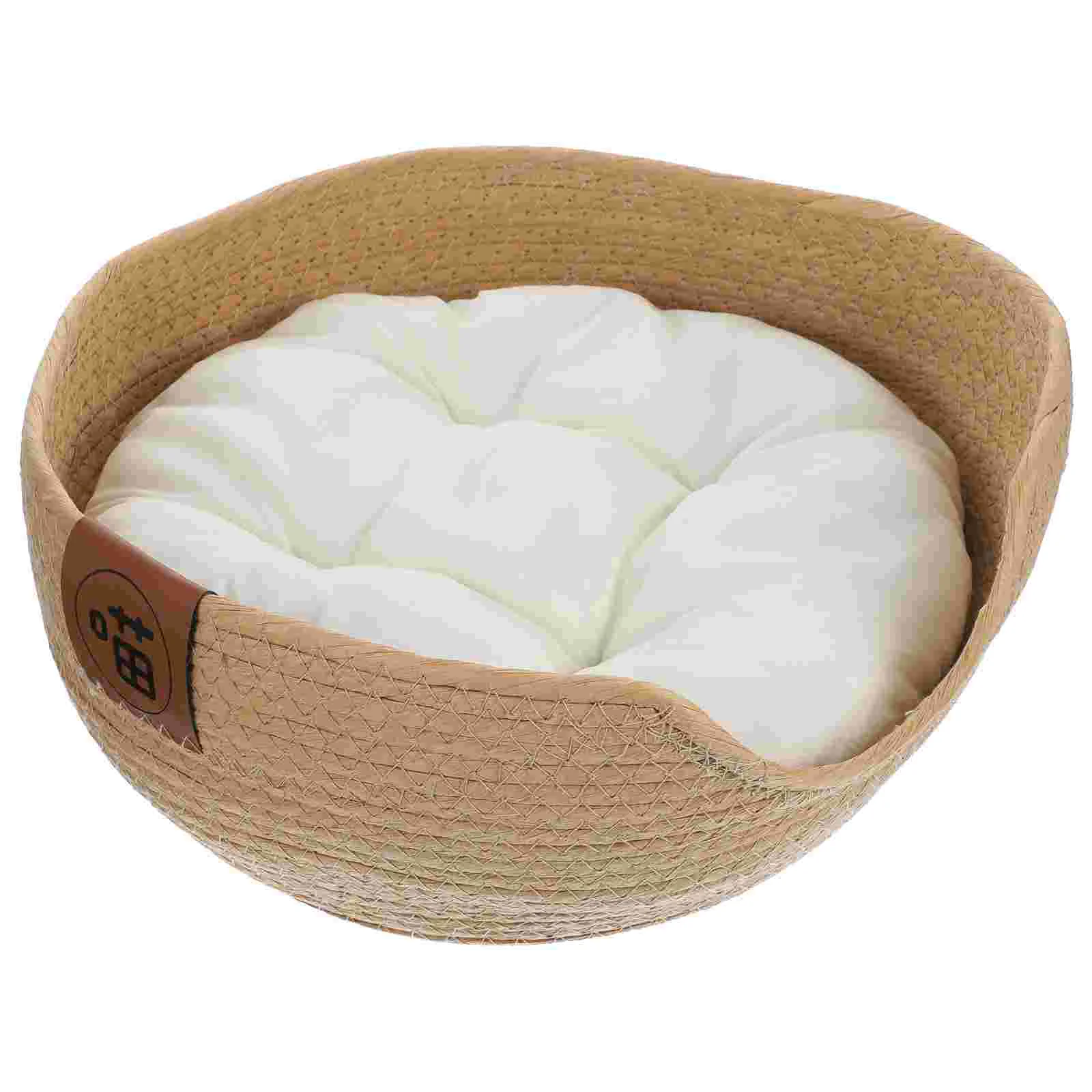 

Woven Straw Cat Bed Sleeping Nest Basket Breathable Cat House Cooling Bed Kitten Small Dogs Puppy