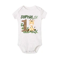 Personalised Safari Animal with Name Baby Romper Newborn Wild One Jungle Birthday Party Bodysuit  Jumpsuit Infant Shower Gifts 6