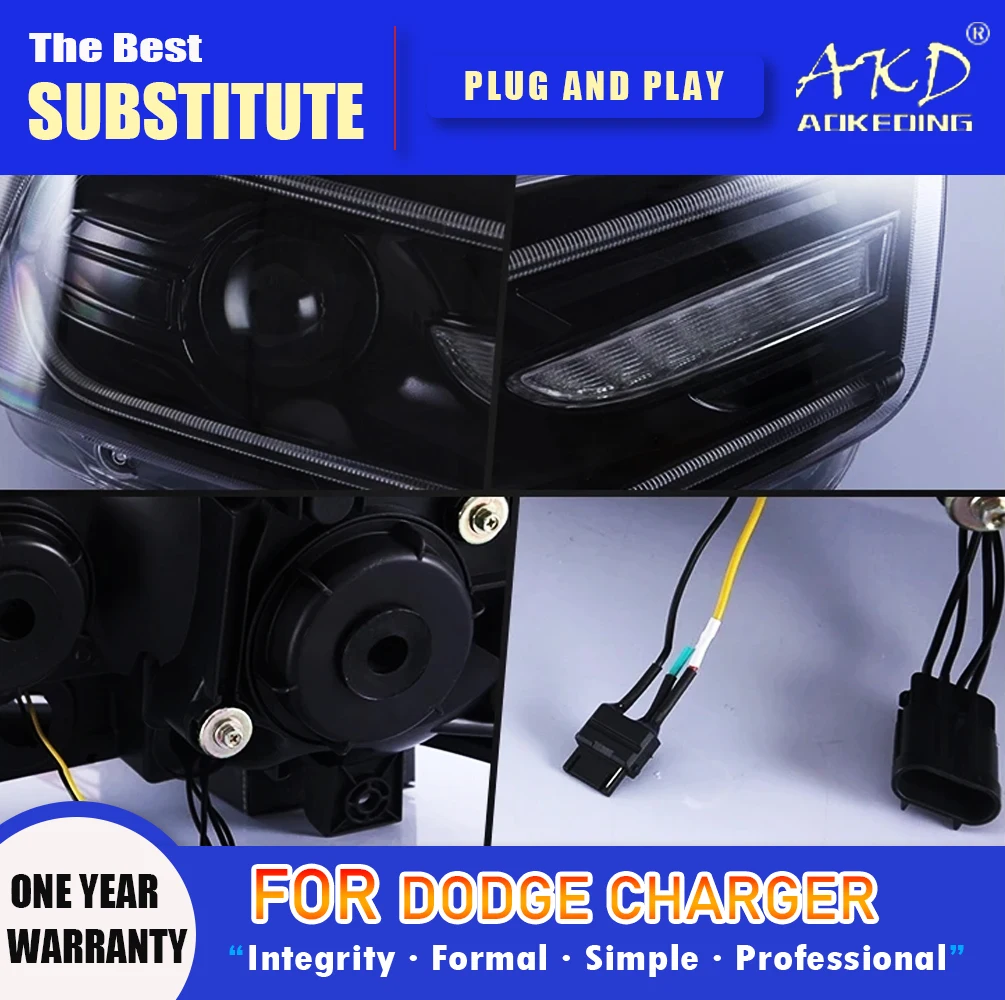 AKD Head Lamp for Dodge Charger  LED Headlight 2011-2014 Headlights Charger DRL Turn Signal High Beam Angel Eye Projector