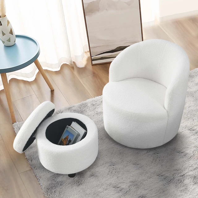 Aukfa Swivel Accent Chair with Storage Ottoman, Upholstered Swivel