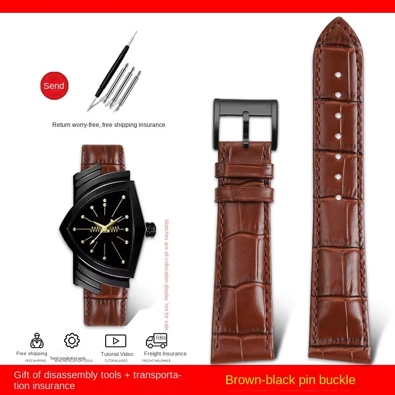 thumbnail image 1 of Correa de piel de becerro de 21 x 18 mm para reloj Hamilton Adventure Series H24515551 H24401731 Correa de piel de vaca con estampado de cocodrilo en diagonal, 1 of 5