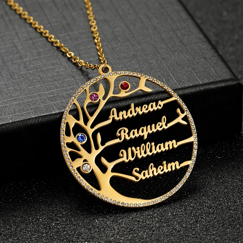 Leben Baum Familie 1-6 Namen Anhänger Halskette Personalisierte Edelstahl Typenschild mit Birthstone Für Frauen Männer Geburtstag Geschenk – Detail 12