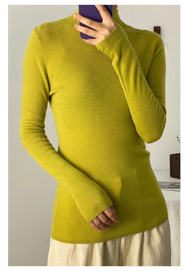 100% Ultra-fine Merino Wool Sweater Autumn and Winter Loose and Simple Semi-turtleneck Wool Bottoming Shirt Multi-color Sweater 6
