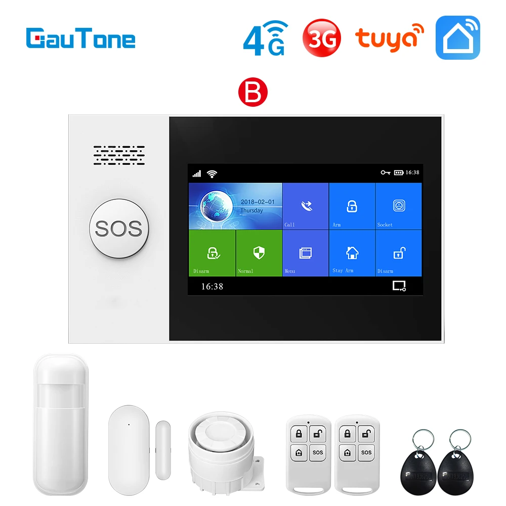 GauTone PG107 WiFi 4G 3G Alarm System for Home Security with PIR Wireless Solar Siren Support Tuya Remote Control best alarm keypad Alarms & Sensors