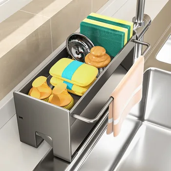 Non-Perforated Kitchen Sink Storage Rack Bathroom Shelf Drain Rack Dish Drainer Rag Holder Organizer for Utensils And Dishtowels 1