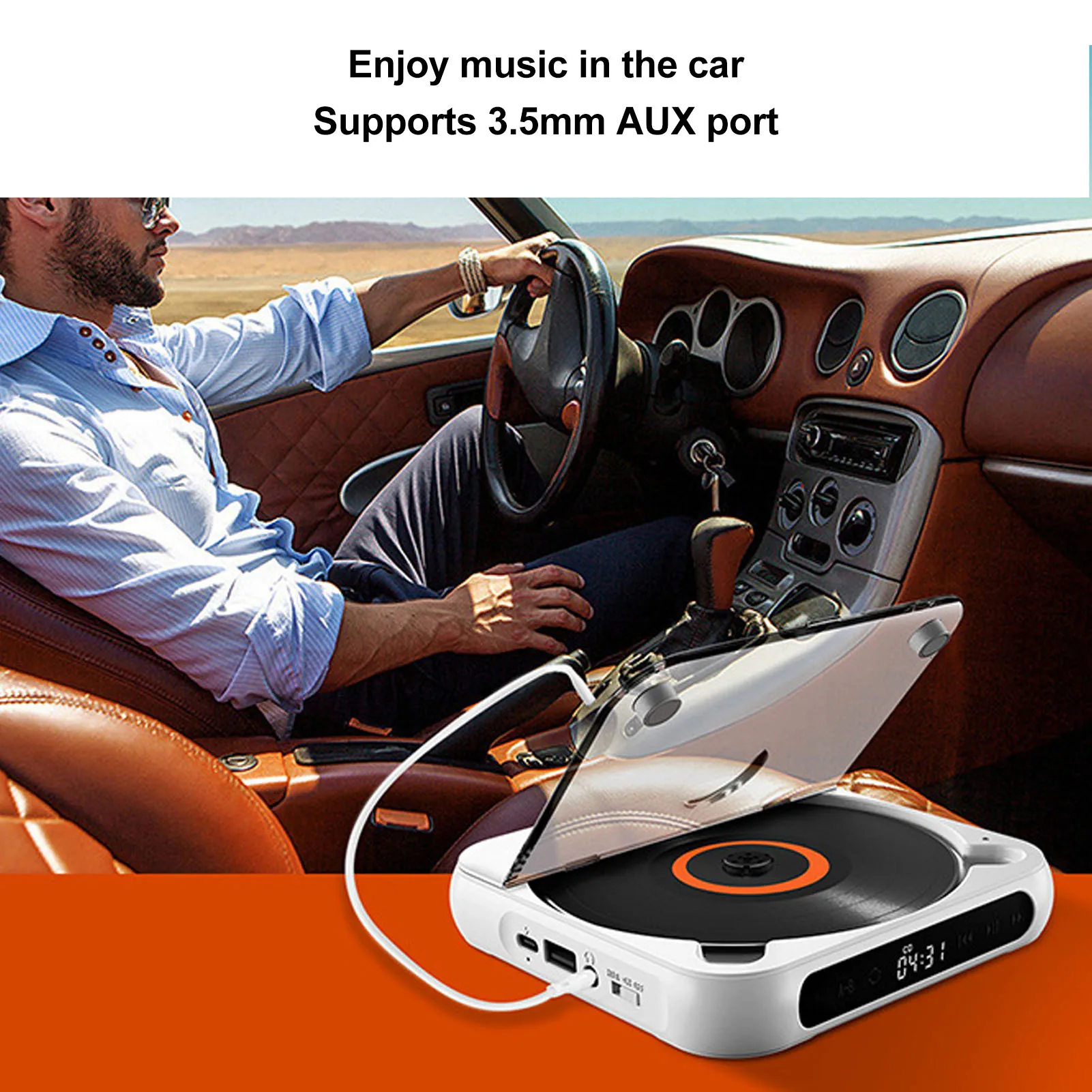 Portable CD Player Portable CD Music Player Bluetooth Lightweight 1200mAh Rechargeable for Car Laptop