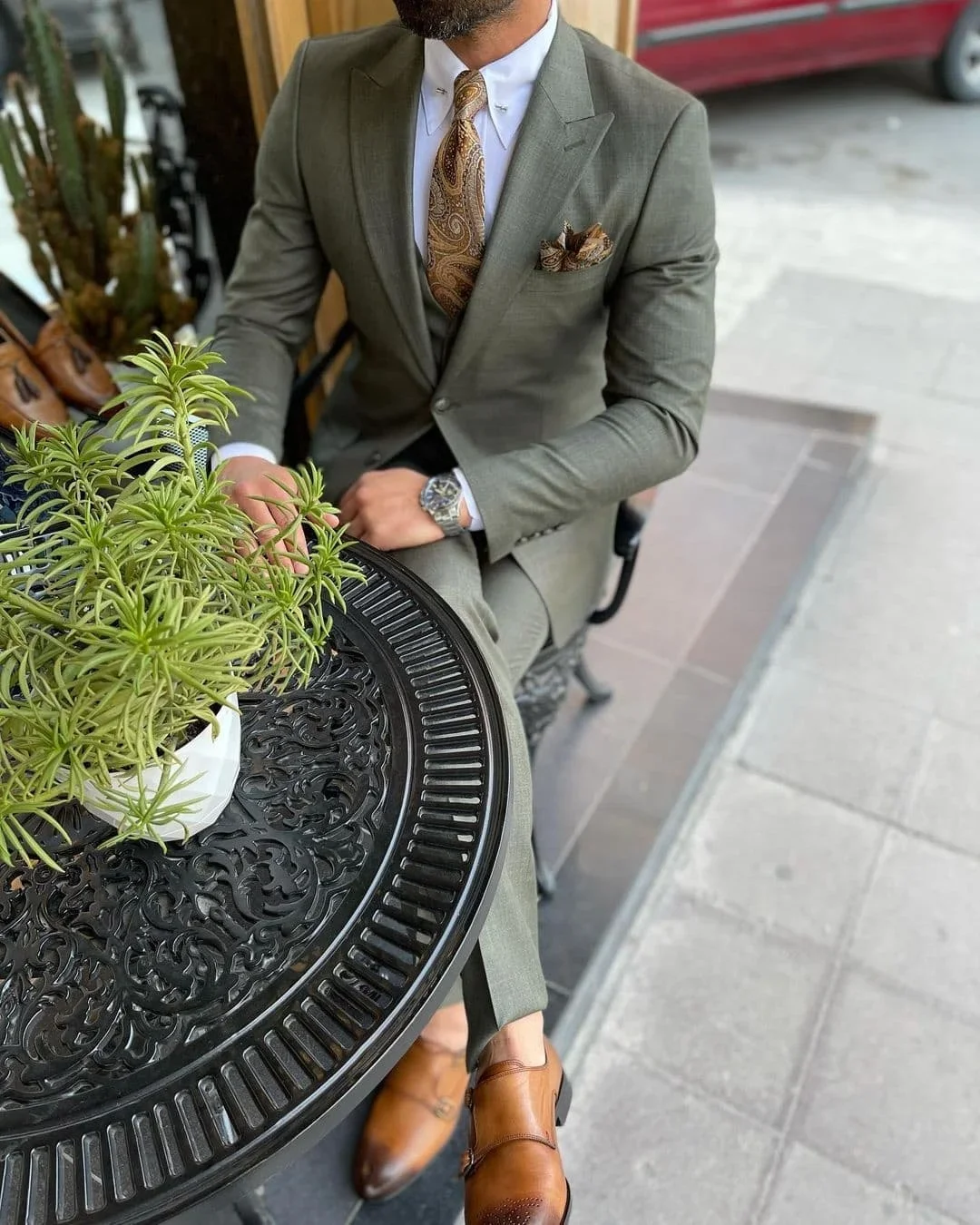 2024 Fashion Elegant Green Men Suit For Work Custom 3 Piece Casual Single Breasted Male Blazer High Quality Wedding Prom Suits