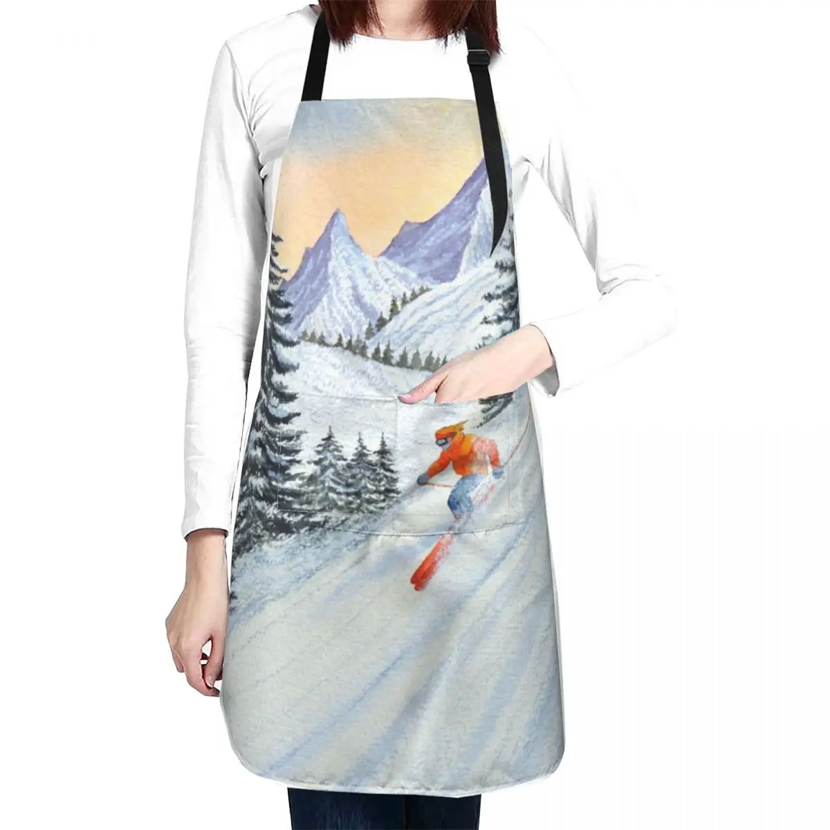 Skiing - The Clear Lady Leader Apron kitchen utensil Household Items Useful chefs apron halloween kitchen