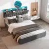 Queen Size Lift Up Storage Bed Frame, Height Adjustable Storage Headboard with Charging Station, LED Lights Upholstered Bed 4