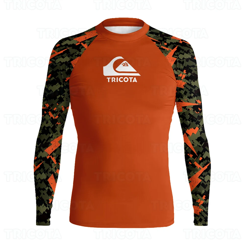 ผู้ชายชุดว่ายน้ำป้องกันรังสียูวีลายทหารแขนยาวชุดว่ายน้ำ Rashguard Surf