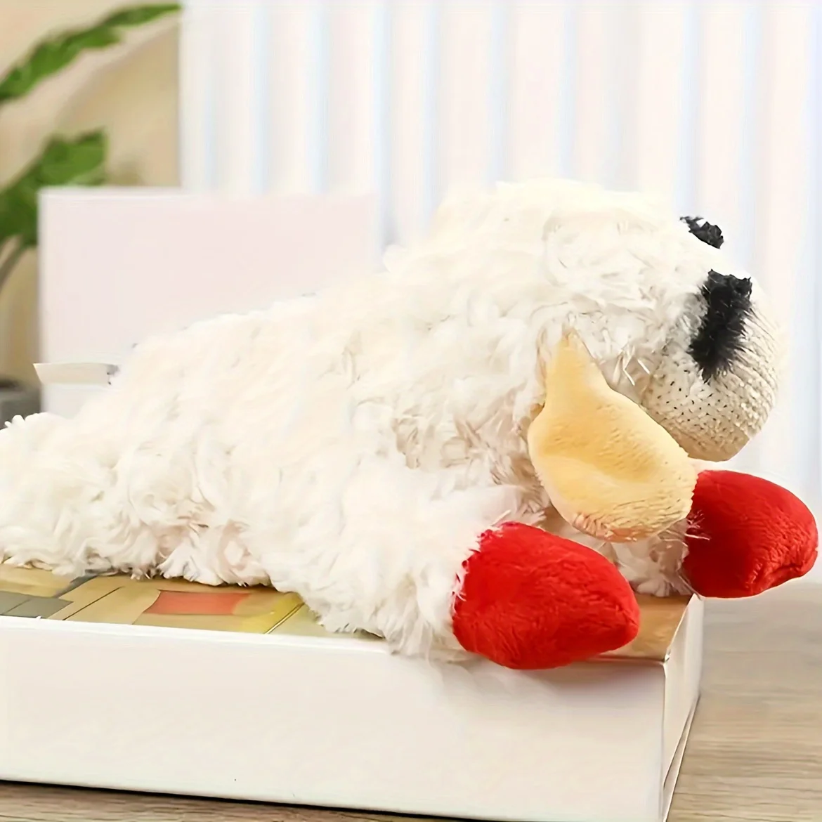 1pc adorable lamb shape plush toy-high pitched squeaker, cat dog companion plush doll pet toy, sounding band rattling lamb doll 3