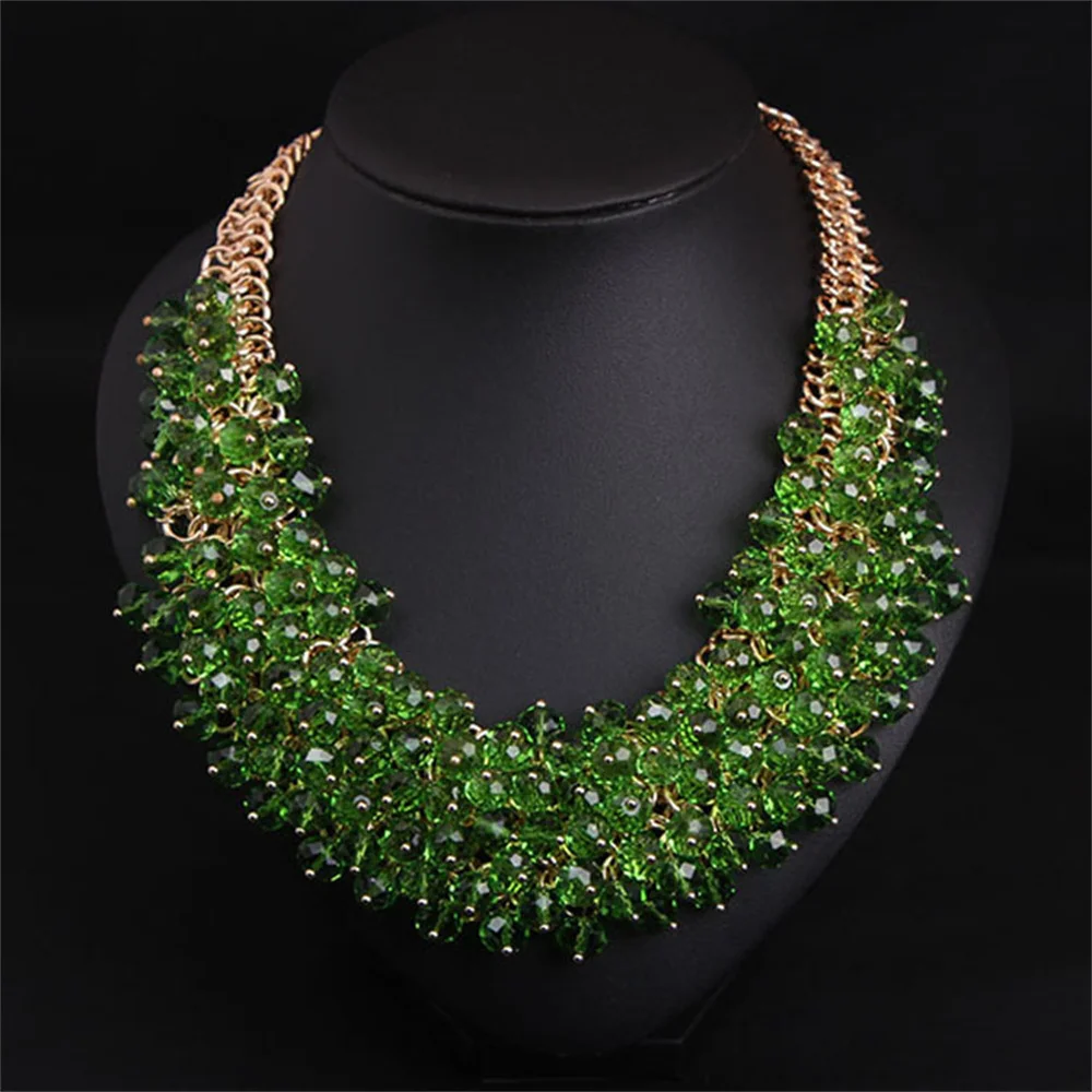 

Charming Green Crystal Handmade Luxury Choker Necklace Woman's Exaggerated Jewelry Trendy Bridal Birthday Banquet Accessories