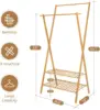 Bamboo Clothing Rack Double Rod Garment Rack with 2 Tier Storage Shelf Closet Organizer for Guest Room, Laundry Room, Apartment, 5