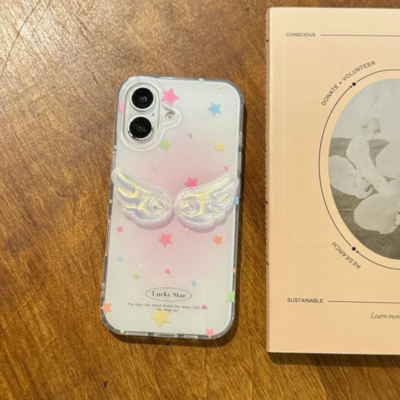 Chic 3D Laser Wing Lucky Star White Acrylic Phone Case