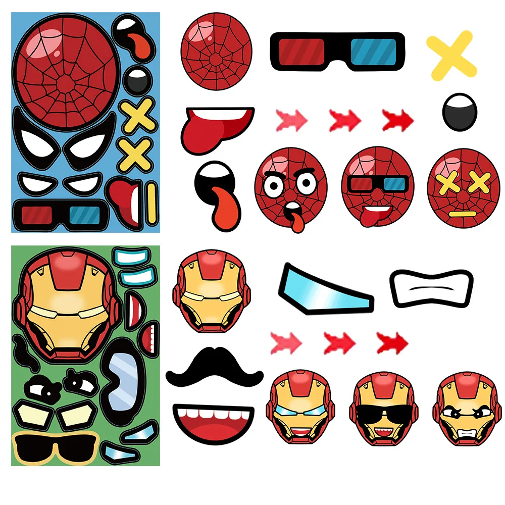 8 Sheets Disney Marvel Super Hero DIY Puzzle Stickers Make A Face Funny Cartoon Decals Assemble Jigsaw Children Boy Toy Gifts