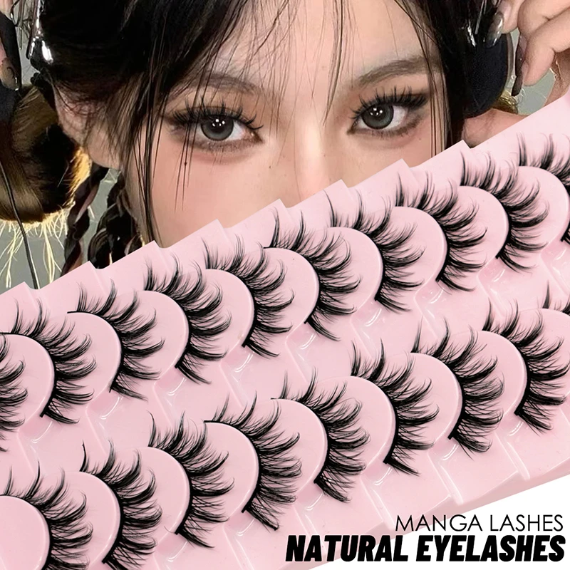 GROINNEYA 10 Pairs Natural False Eyelashes Manga Lashes 3d Faux Mink
