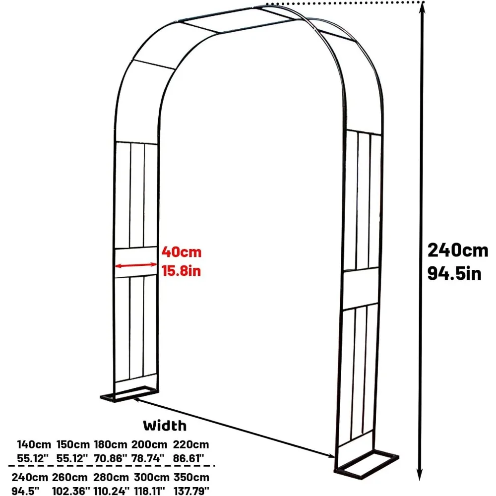Garden Arbour Metal Rose Arch with Base Heavy Duty Climbing Plant Pergola Easy Assembly Outdoor Wedding Arches