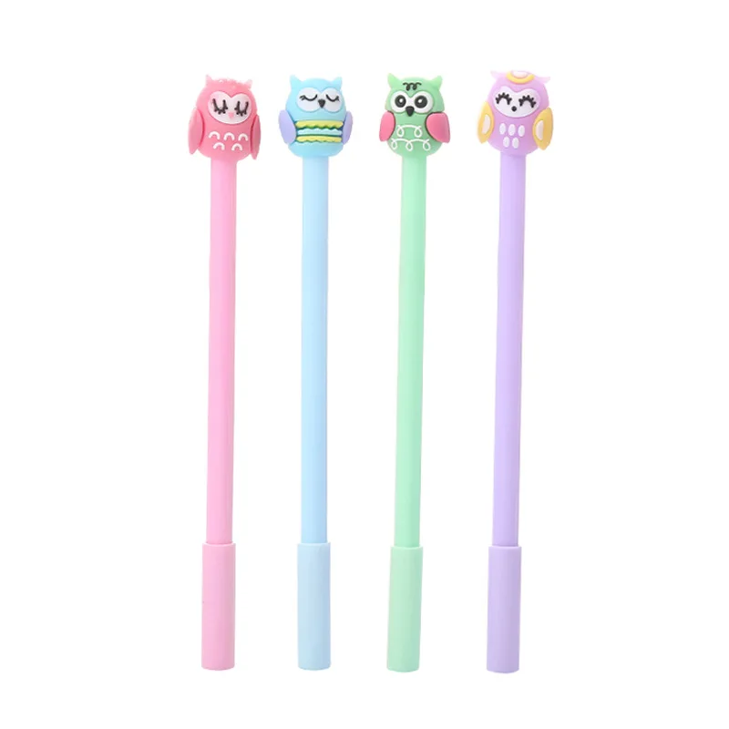 

100Pcs Cartoon jelly color silicone head gel pen cute learning stationery owl signature pen