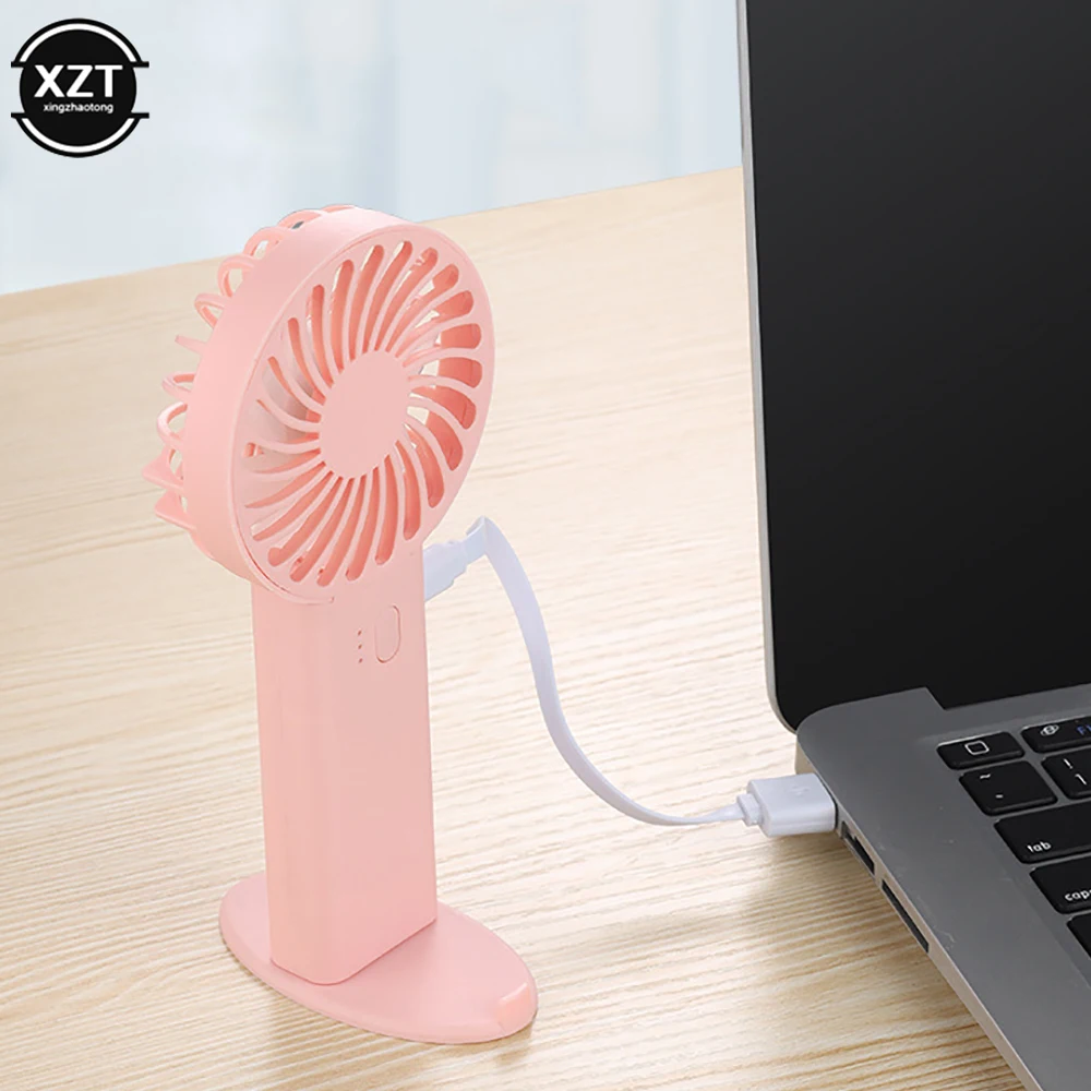 Handheld Mini Electric Fan Portable USB Rechargable Desktop Cooling Fan 3 Gears Adjustable Office Home Cooler With Phone Holder