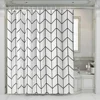 Modern Art Geometric Shower Curtain Set Herringbone Design Black White Striped Wall Cloth Decor Bathroom Polyester Curtains Hook 1