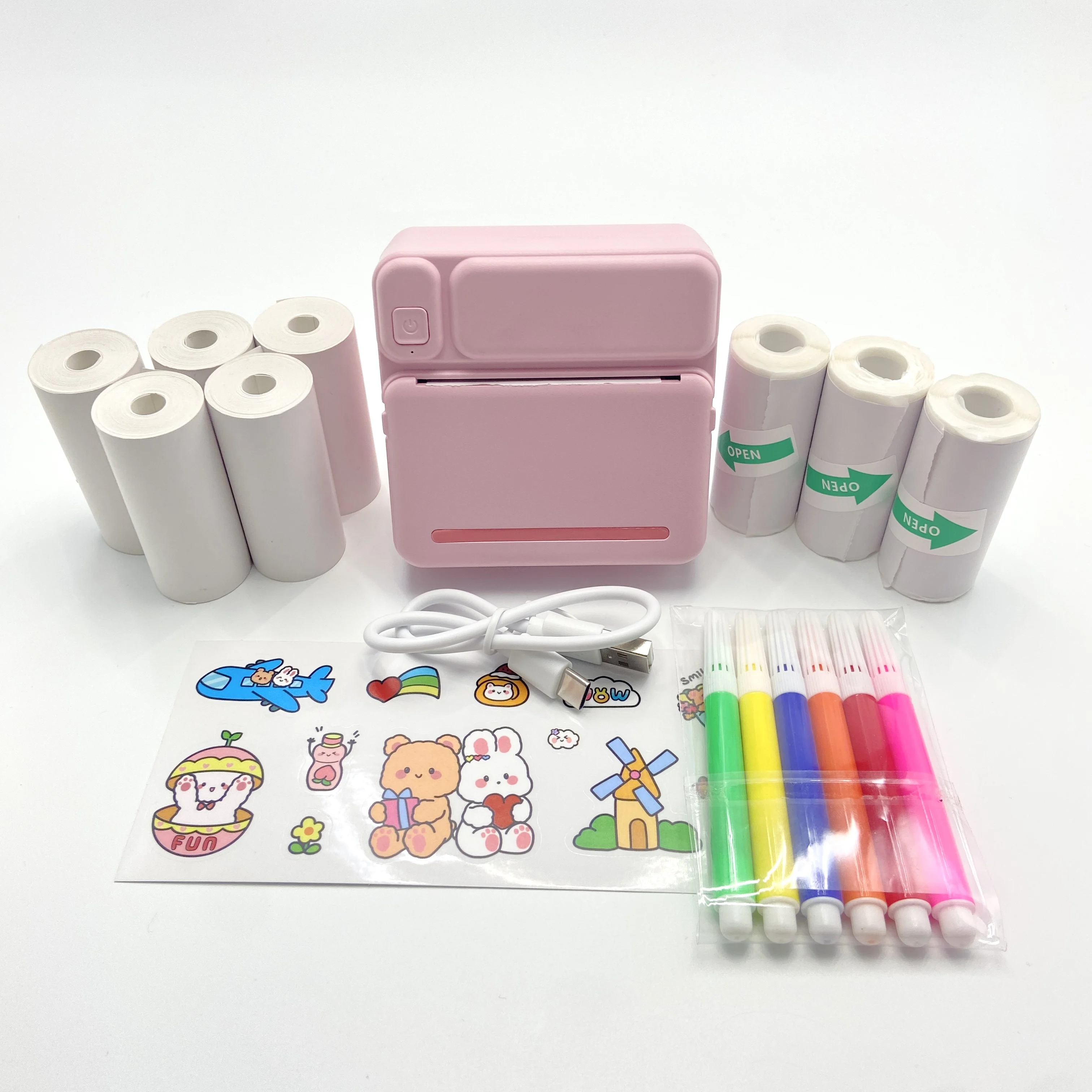스마트 컴팩트 휴대용 무선 미니 감열 프린터 키트, 사진 및 라벨 인쇄용 USB 충전, USB 케이블 및 잉크리스 기능 포함