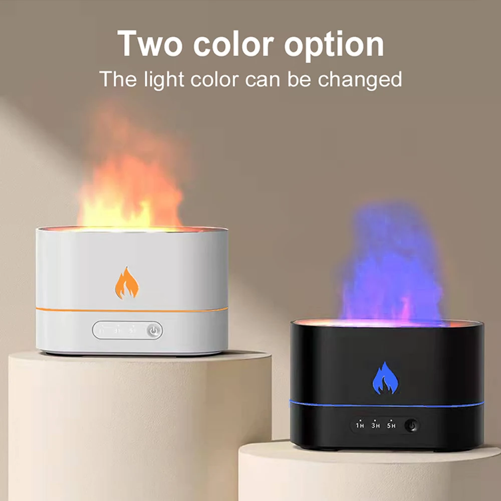 USB Simulation Flame Night Light with 250ML Water Tank Humidifier Aroma Diffuser for Home Office Bedroom Atmosphere Desk Lamp