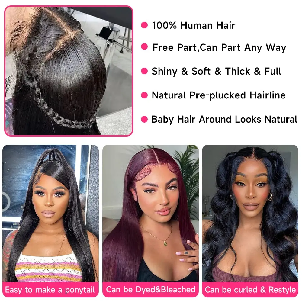 200 Density 6x4 HD Lace Put On And Go Glueless Closure Wigs Human Hair Straight Human Hair Pre Plucked Pre Cut Human Hair Wig 4