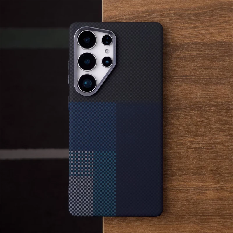 Carbon Fiber Textured MagSafe Wireless Charging Phone Case with Metal Lens Matte Hard Cover