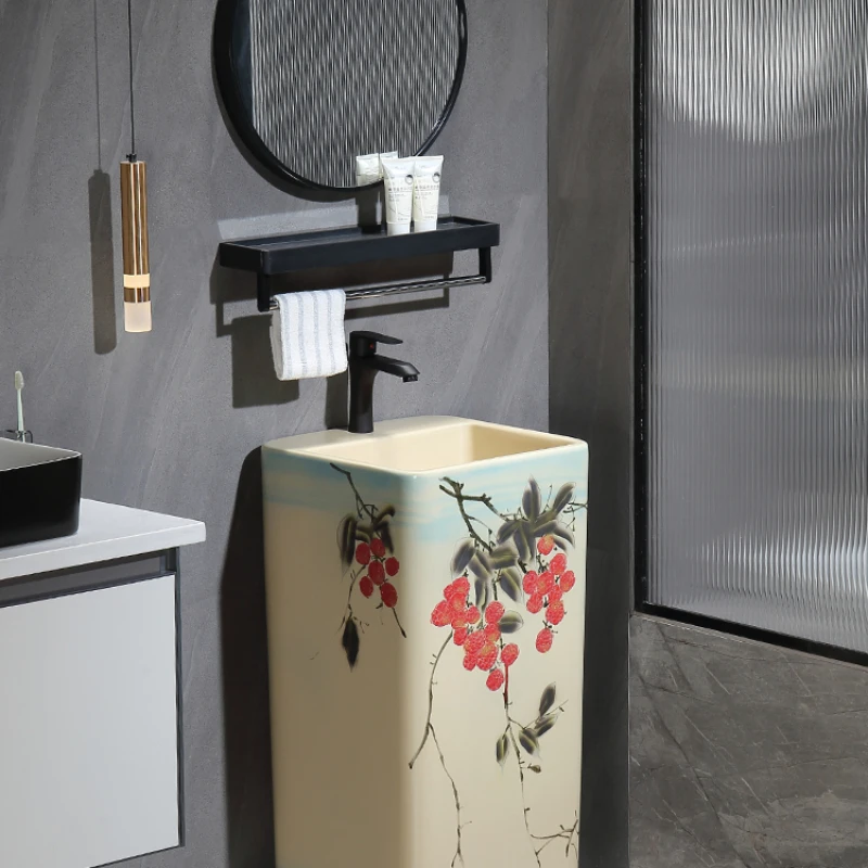 Hand-painted ceramic integrated column basin column washbasin balcony floor villa courtyard outdoor washbasin pool