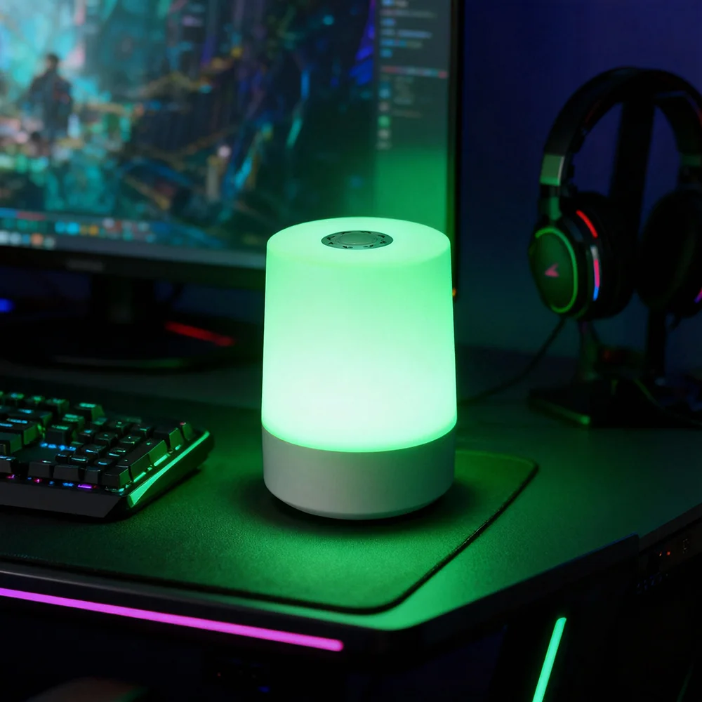Contemporary Style LED RGB Night Light Soft Glow Multicolor Cylinder Design Touch Control Rechargeable Bedside Lamp for Home