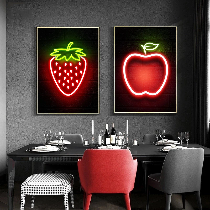 Lemon Apple Pineapple Banana Fruit Neon Sign Posters Prints Wall Art for Kitchen Home Decor