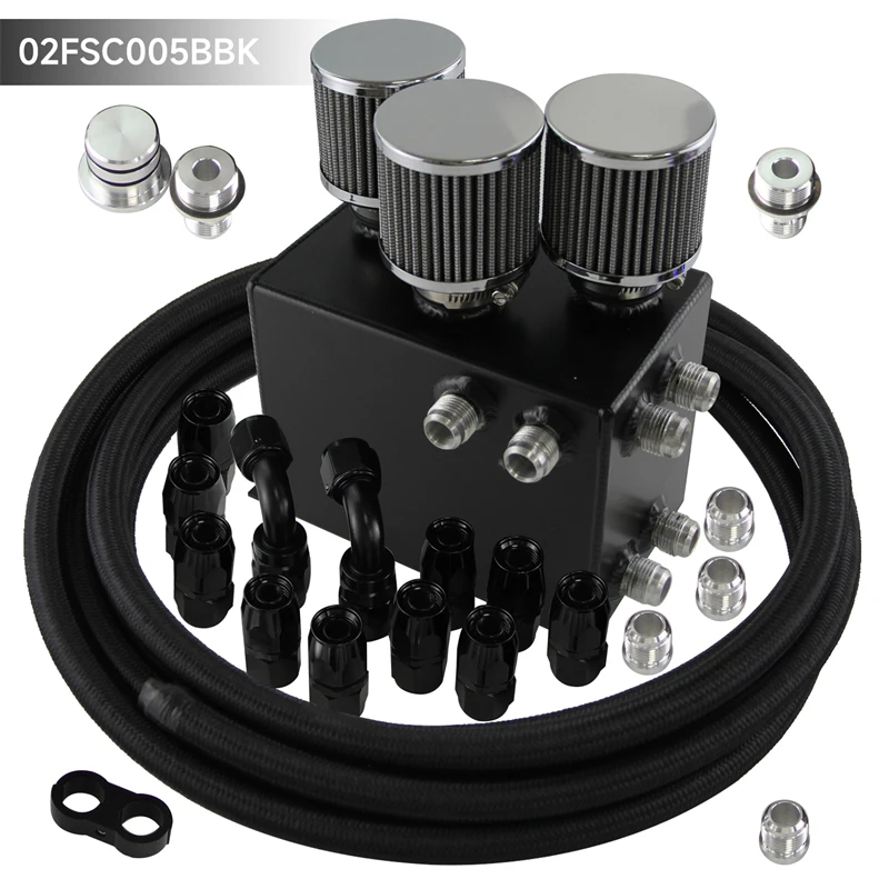 Power Driven Oil Catch Can/Breather Tank Race w/Hoses 3-Filter Kit for Honda Civic Acura Integra B Series K Series Engine