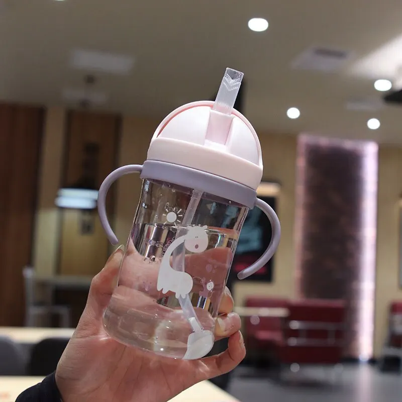Kids Water Bottle 350ml Leak Proof Sippy Cup with Gravity Ball Straw Wide Mouth for Toddler Baby Cup Auto-Sealing Straw Cup