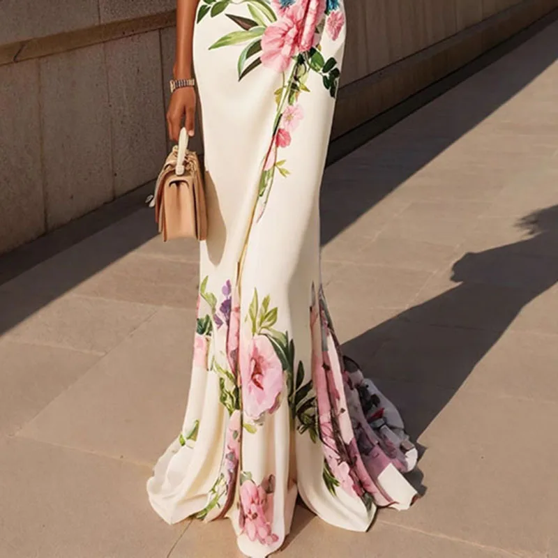 Women's Printed V-Neck A-Line Maxi Dress with Sleeveless Empire Waist Design S023936feb1b04955bbbedabe17374e9b6