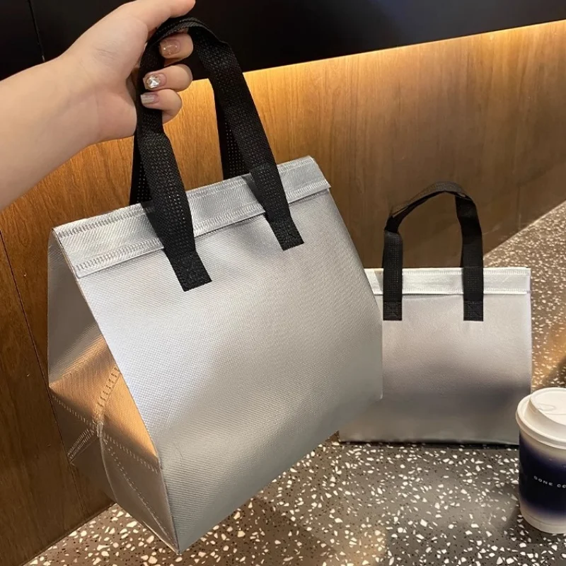 StoBag 10pcs Sliver Non-woven Insulation Tote Bag Portable Fabric for Food Drinks Package Keep Warm Cold Delivery Reusable Pouch 2