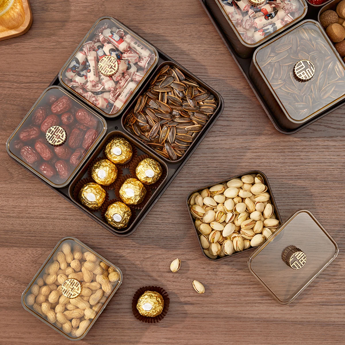 WORTHBUY 2/4/6 Grids Food Storage Box Moisture-Proof Nut, Dried Fruit, Candy Box Fruit Storage Container For Christmas New Year 6