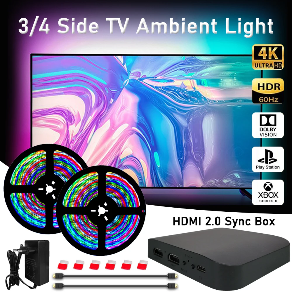 Hdmi 2.0 Ambient Tv Led Retroilluminazione Sync Box Dispositivo Smart Light Bar Strip Ws2811 5050 Rgbic Per 24-85 Pollici 4K Tv Video Ps4 Xbox