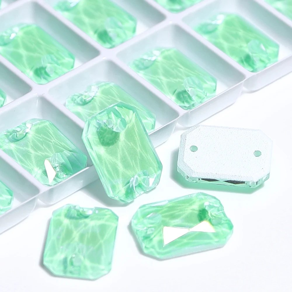 QIYI Rechteckiger achteckiger Flatbase-Glas-Näh-Strassstein, elektrischer Neon, hochwertige Kristallsteine, Hochzeitskleid-Dekoration – Detail 17