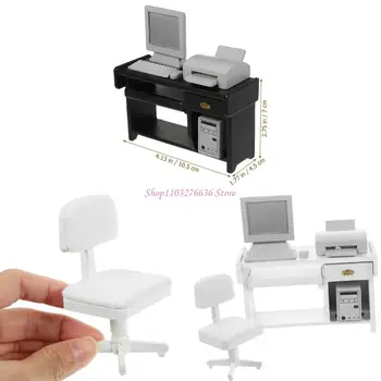 Set di Mobili per Ufficio in Scala 1/12 Dettagliato, Include Scrivania, Sedia, Stampante, Computer, Accessori in Miniatura per Casa delle Bambole