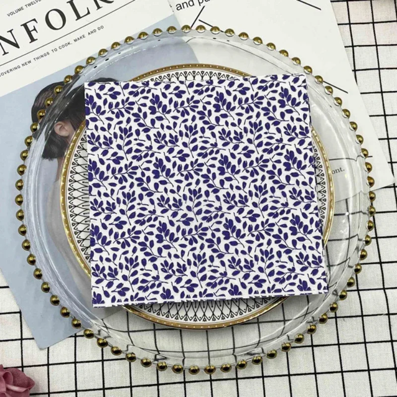 20pcs/Pac 33*33cm Colourful Printed Napkins 2 Ply Blue Leaf Table Setting Paper Placemats DIY Butterfly Bone Bart Paper
