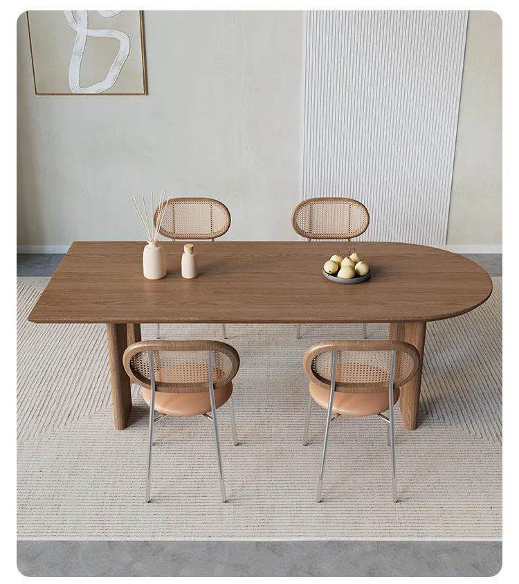 Solid Wood Island Dining Table Integrated Special-shaped Rectangular Wall Oval Household Desk Dining Table And Chair Combination