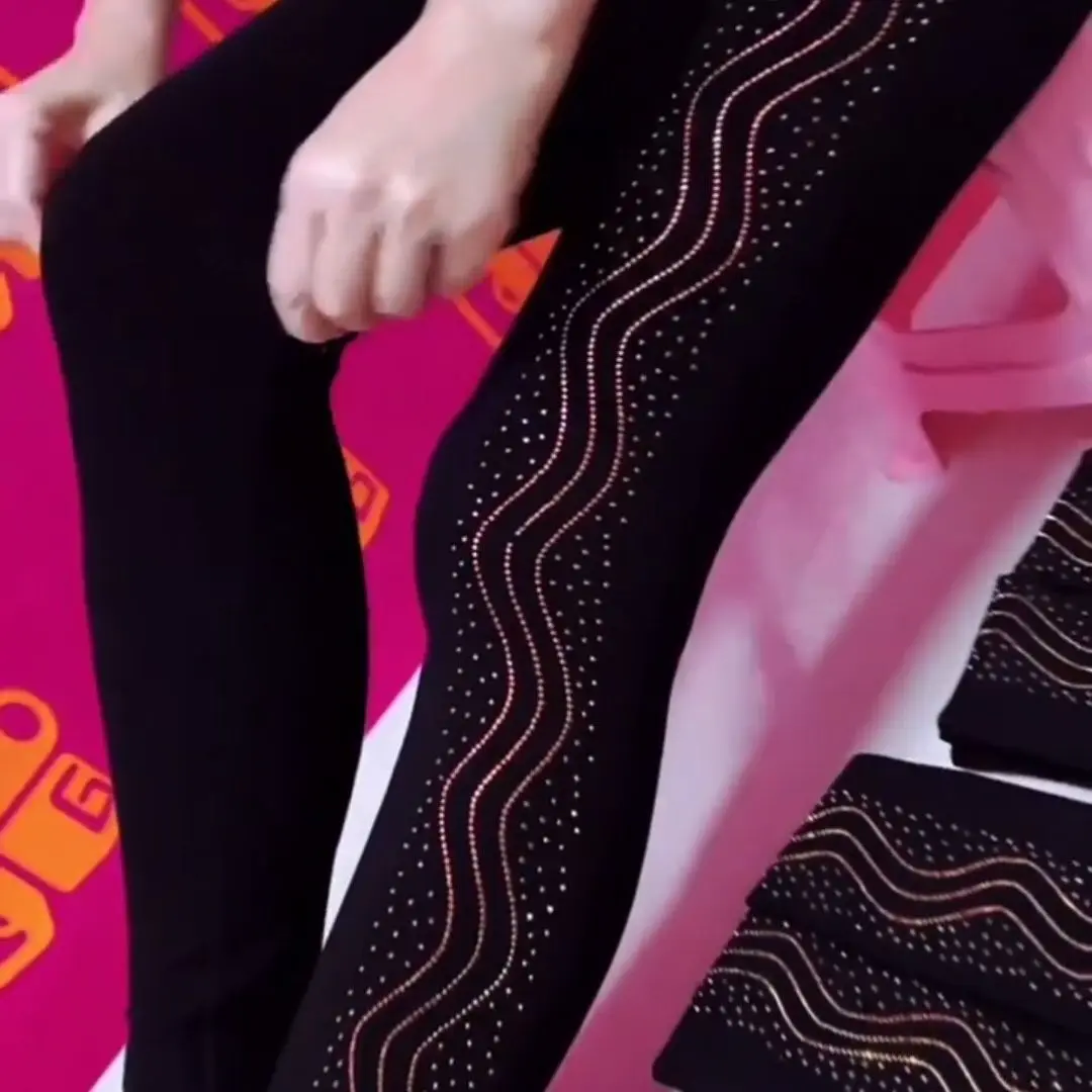 Autumn Winter Sequin Print Black Women's Leggings Pants High Waist Plus Size Pencil Trousers