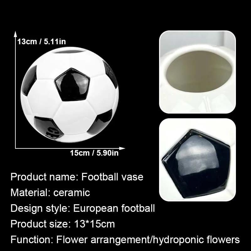 European Ceramic Football Vase Home Decoration Flower Arrangement Ornaments Tabletop Football Art Hydroponic Flower Bottle Gifts 5