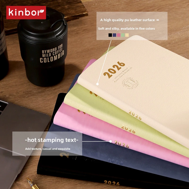 Kinbor Efficiency 2026 일년 계획서 A5 크기 노트 일일 계획 쓰기 저널 주간 월간 계획 달력 그리드 페이지