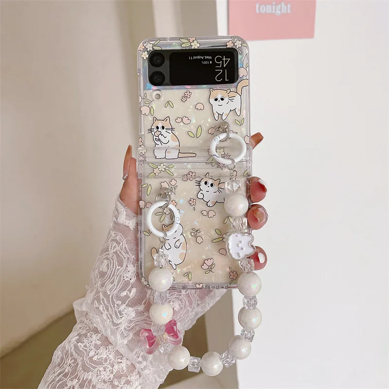 Flower Cat Cute Clear Phone Case for Samsung Galaxy Z Flip 6 5 4 3