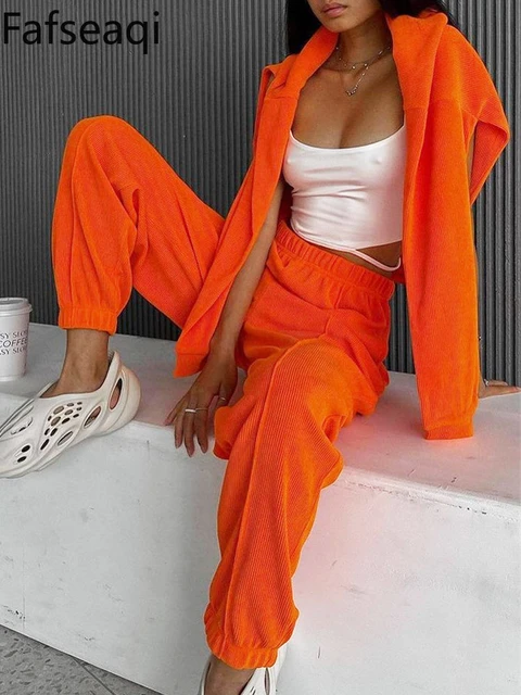 Pantalones cargo neón naranja con bolsillo con solapa de cintura con cordón, Moda de Mujer