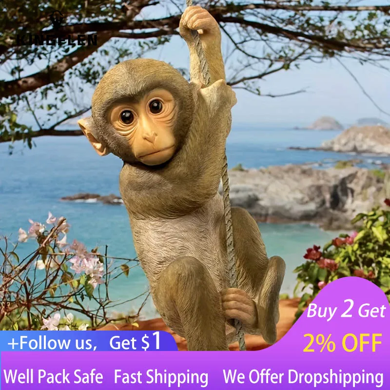 

1pc Garden Animals Chimpanzee Hanging Baby Monkey Climbing Tree Resin Crafts Statue Decoration