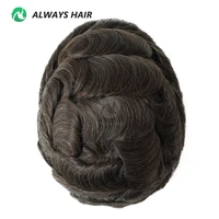 0.12-0.14mm PU hommes toupet pleine épaisseur peau indien cheveux humains hommes capillaire prothèse 130% densité perruque homme 3