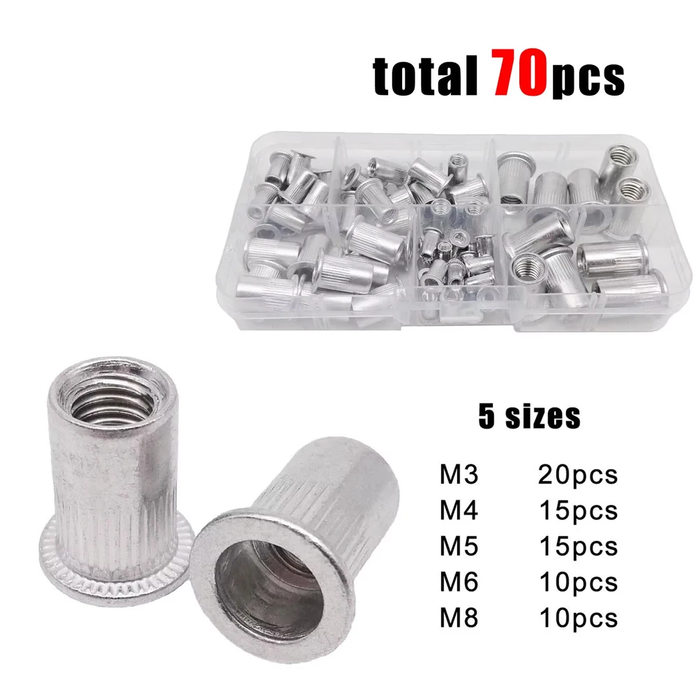 70/205pcs/box Aluminum Insert Rivet Nut Mix M3 M4 M5 M6 M8 Size Set