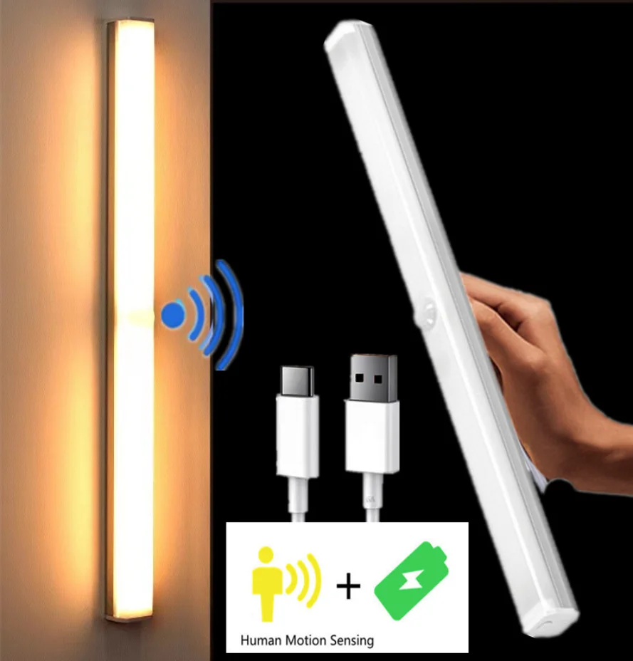 

LED Night Light USB Rechargeable Lamp Motion Sensor Led Light For Kitchen Wardrobe Cabinet Lighting 22cm/32cm/52cm Aluminum LEDs